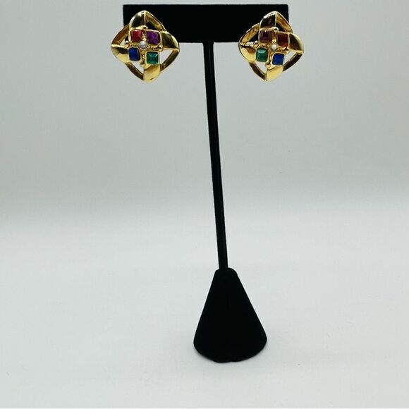 Vintage Gold Jewel Tone Earrings - Picture 1 of 3
